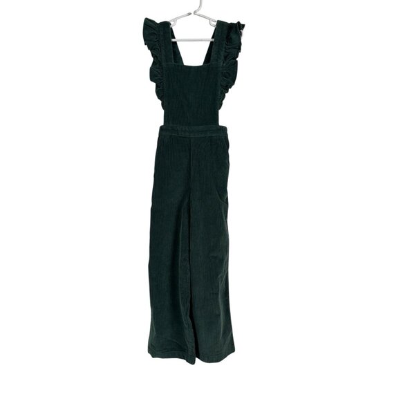 Hanna Andersson Ruffle Jumpsuit Girls 6-7 Yrs Stretch Corduroy Juniper Holiday - Picture 4 of 11